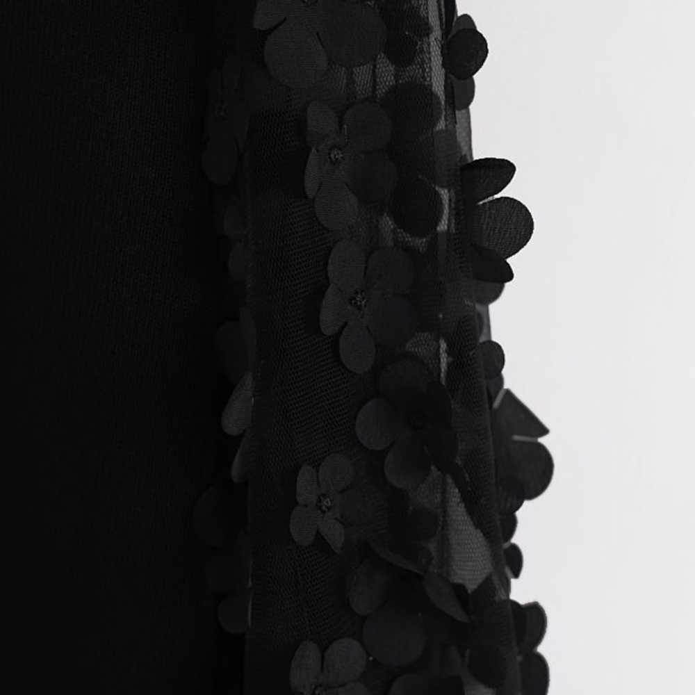 ZARA 3D Flower Mesh Sleeve Black Blouse - Picture 3 of 5